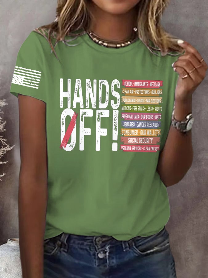 Women's Retro Hands Off Protest Print T-Shirt