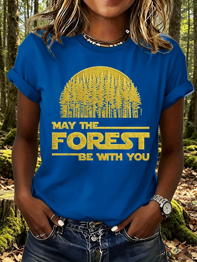 Women's Retro May The Forest Be With You Print T-Shirt