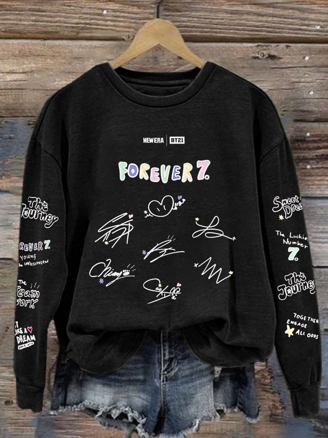 Women's K-pop Printed Long-Sleeve Sweatshirt