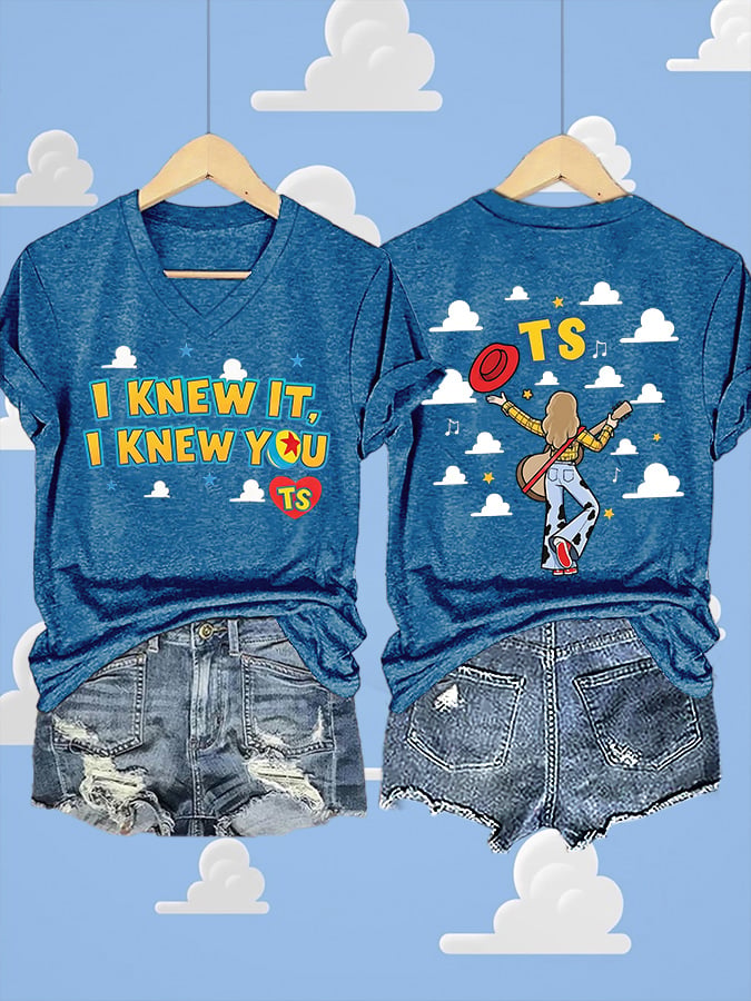 V-Neck Retro I Knew It Print T-Shirt
