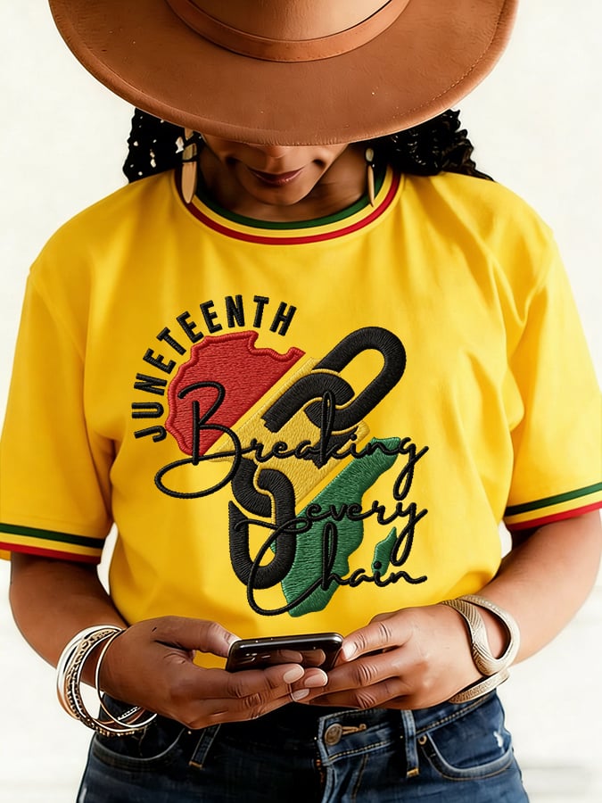Women's Juneteenth Breaking Every Chain Print Round Neck T-shirt