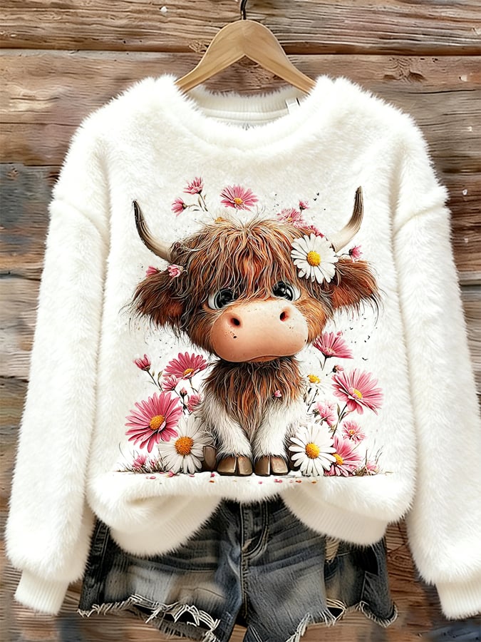 Women's Fun Animal Highland Cow Print Sweatshirt