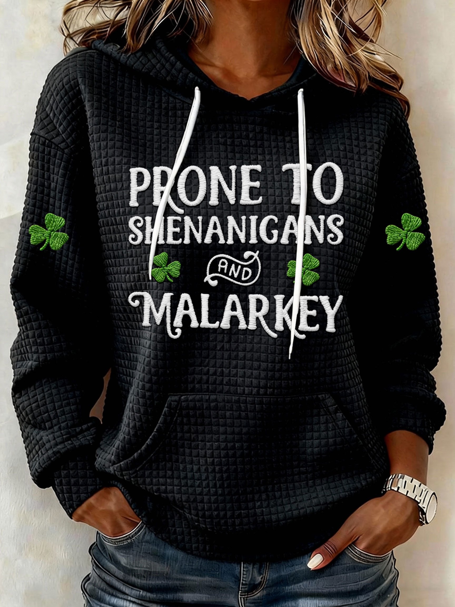 Women's St. Patrick's Day Printed Waffle Knit Hoodie
