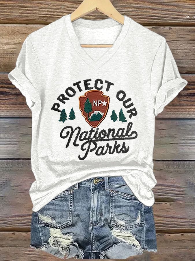 Women's Protect National Parks Print V-Neck T-Shirt