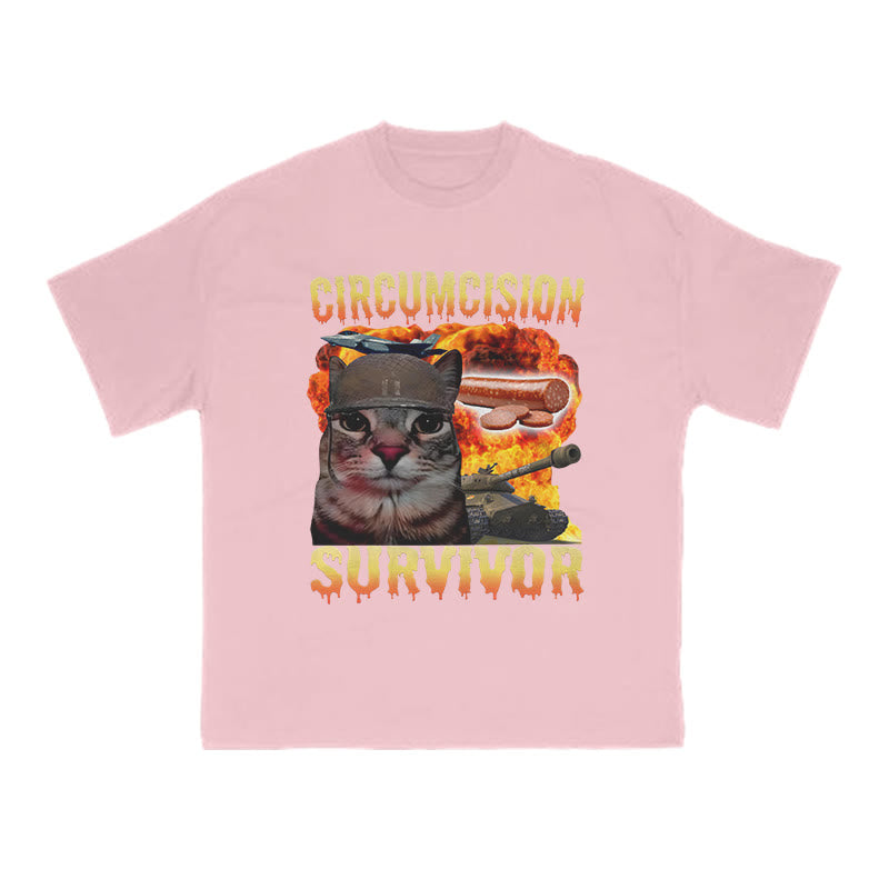 Unisex Circumcision Survivor Meme Cat Print T-shirt