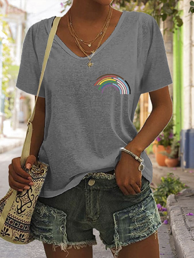 Women's Casual Pride Month Printed V-Neck Short Sleeve T-Shirt