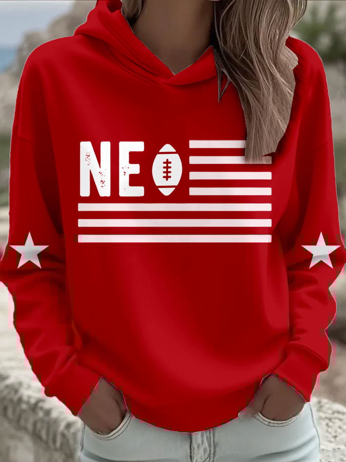 Women's Rugby Print Casual Hoodie