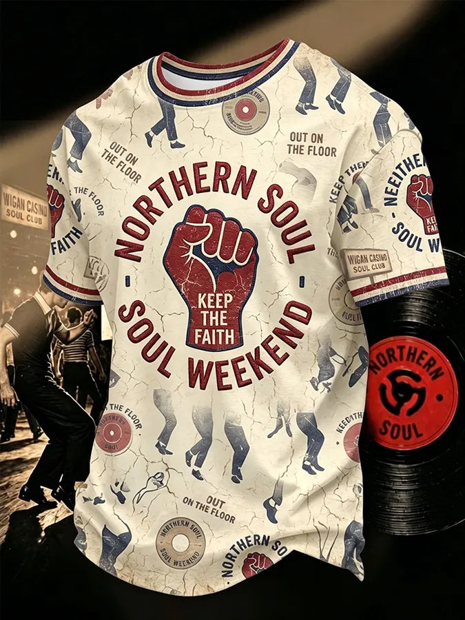 Men'S Retro Northern Soul "Keep The Faith" Printed Casual T-Shirt