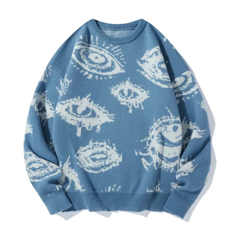 Unisex Simple Detailed Full-Length Graphic Knit Pullover Oversized Sweater