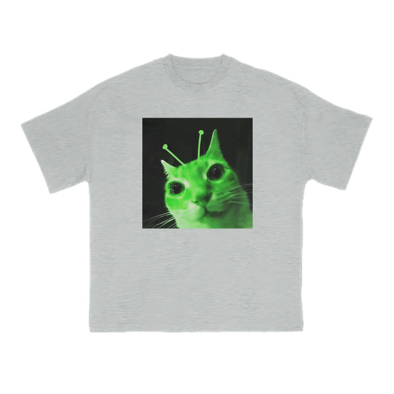 Unisex Alien Cat Halloween Print T-shirt
