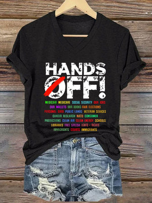 Women's Hands Off Protest Print Casual T-Shirt