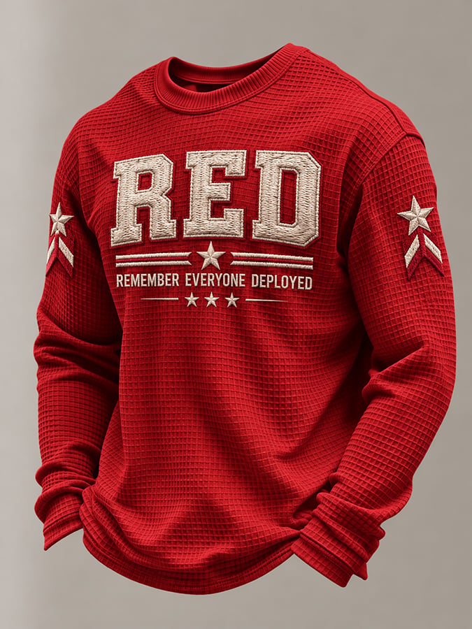 Men's Red Friday Print Waffle Long Sleeve T-Shirt