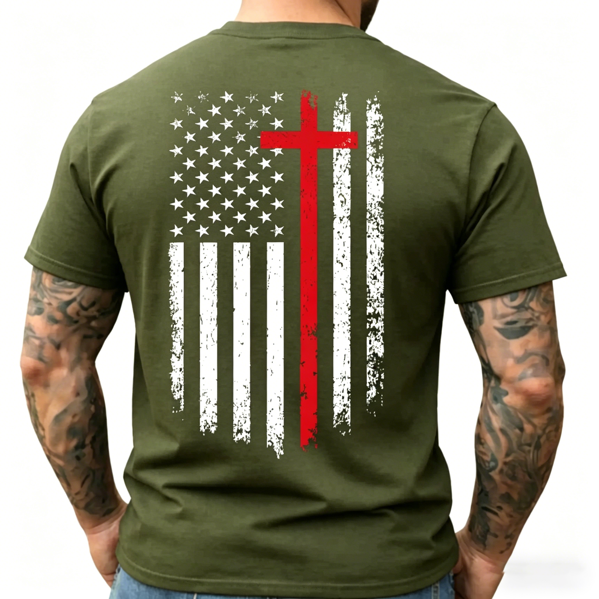 Unisex Distressed American Flag Heat-Print T-Shirt