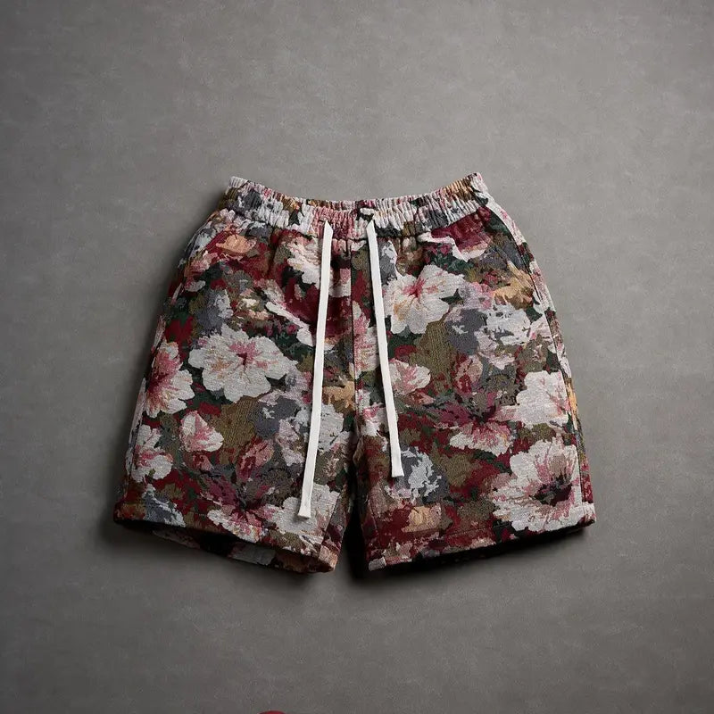 Unisex Retro Floral Jacquard Shorts