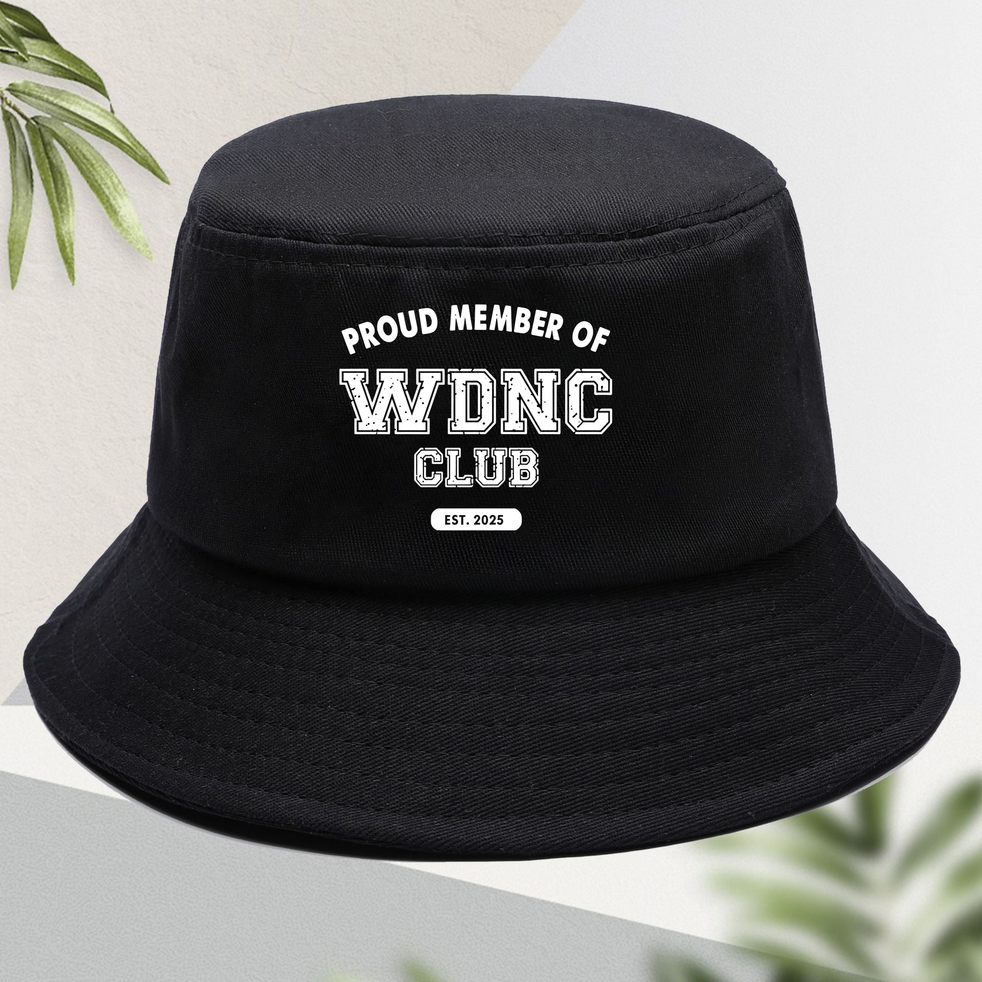 Retro style WDNC Club member menopause postmenopausal printed bucket hat