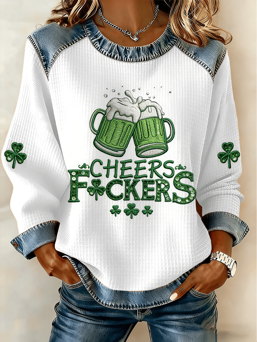 Women's St. Patrick's Day Print Waffle Sweatshirt