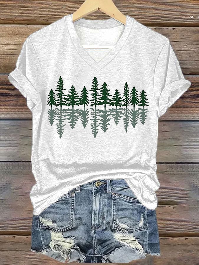 Women's National Park Conservation Tree Shadow Print Short Sleeve T-Shirt
