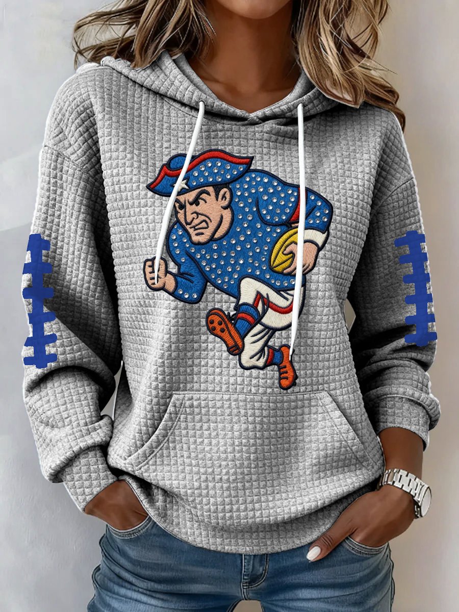 Women's Football Print Waffle Fabric Hooded Sweatshirt