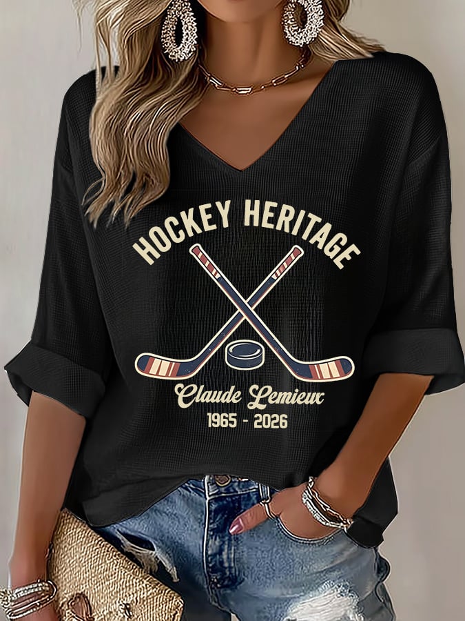 Women's  V-Neck RIP PEPE Hockey Heritage ,Hockey Fan T- Shirt