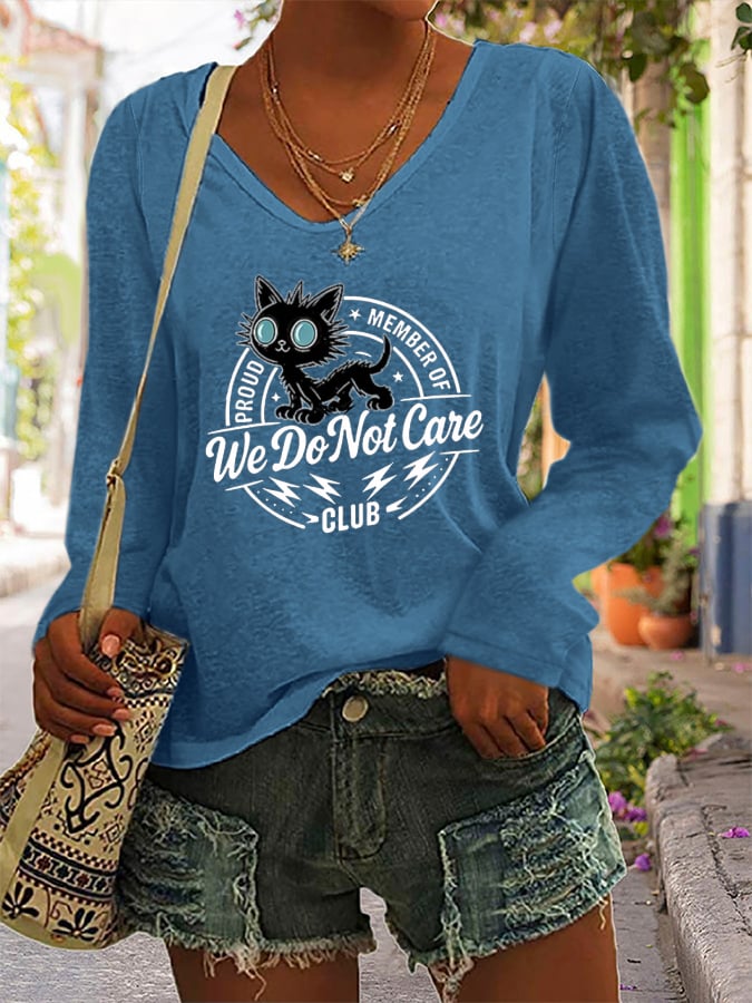 Women's  Retro Funny Proud Member Of  Club We Do Not Care Menopause Perimenopause Print long-sleeved  T-Shirt