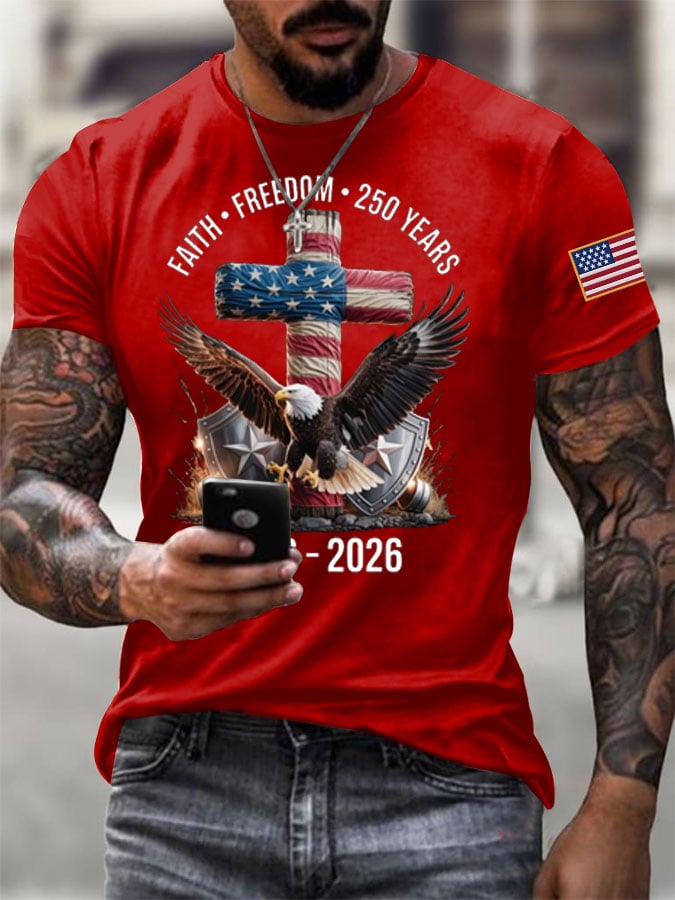 Men's Casual USA 250th Anniversary Printed Short-Sleeve T-Shirt