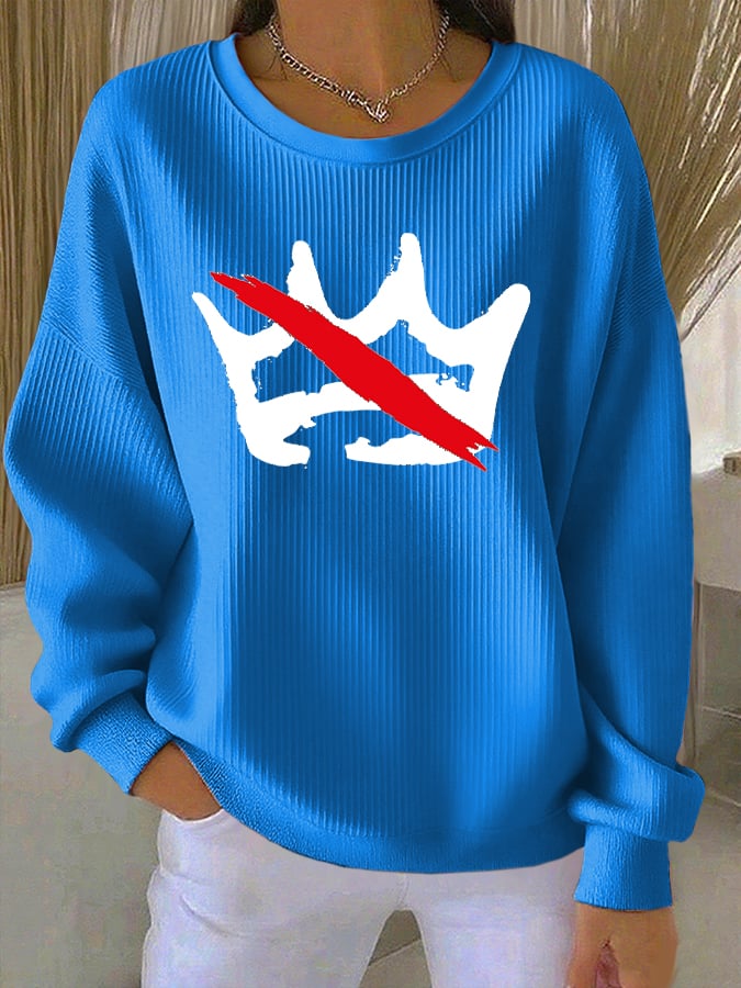 Women's No Kings Print Round Neck Sweatshirt