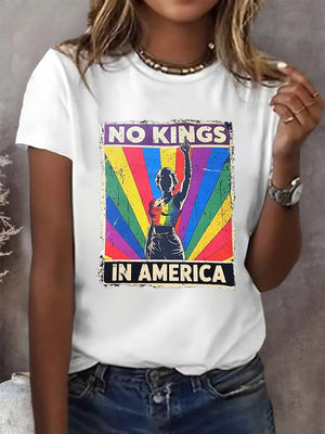 🔥Buy 3 Get 15% Off🔥No Kings In America Print  T-shirt