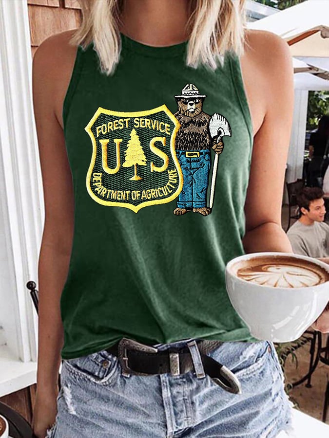 Retro Save The Forest Service Print Tops Tank