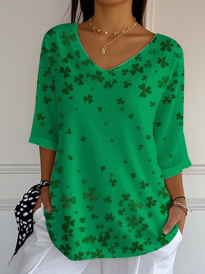 Women's St. Patrick's Day Printed Three-Quarter Sleeve Top