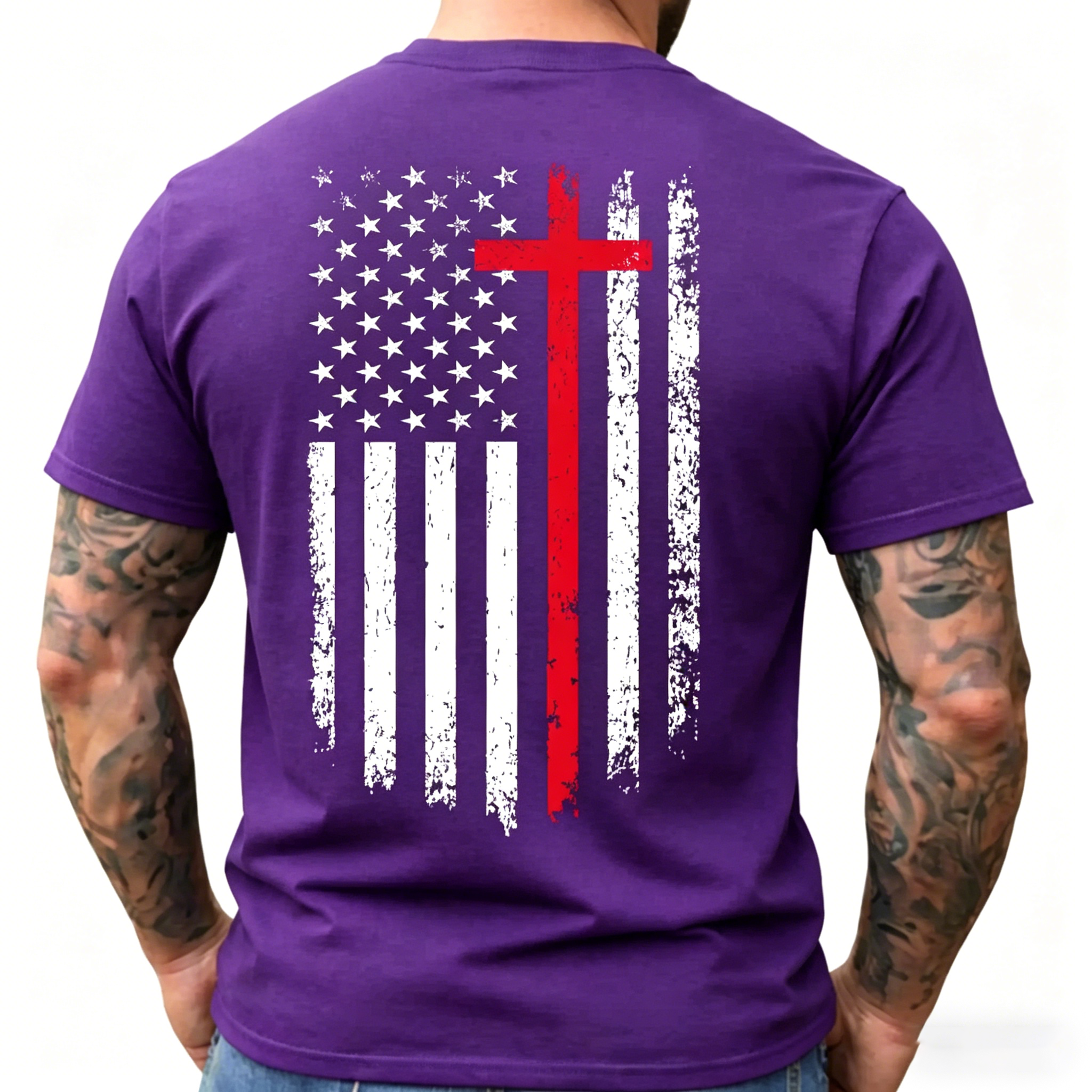 Unisex Distressed American Flag Heat-Print T-Shirt