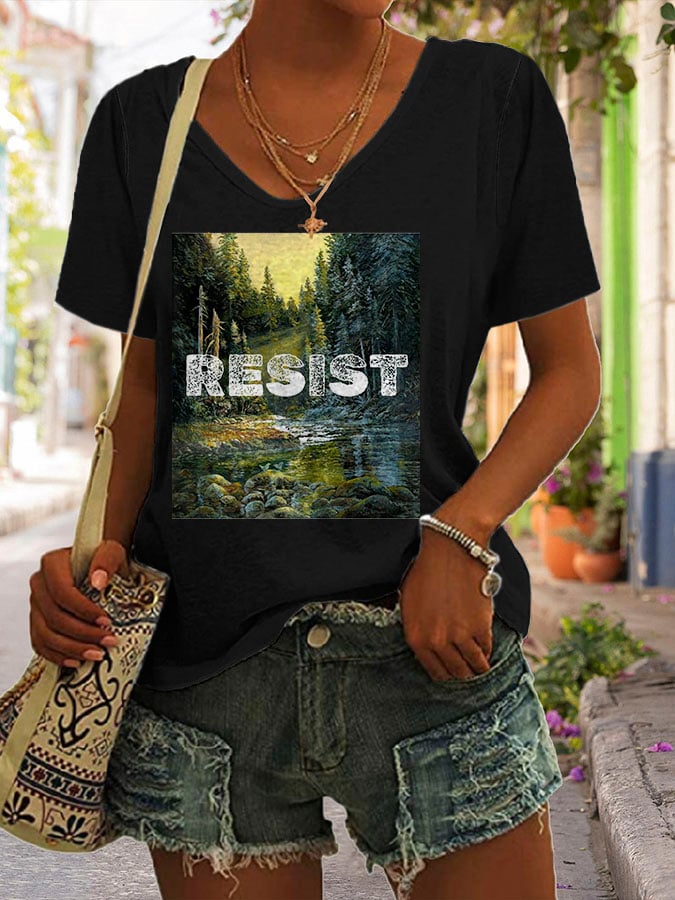 Women's Resist Print V Neck T-Shirt