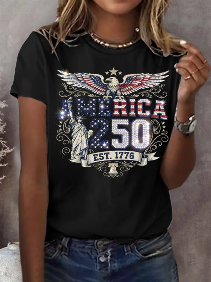 Women's American 250th Anniversary Printed Crew Neck T-Shirt