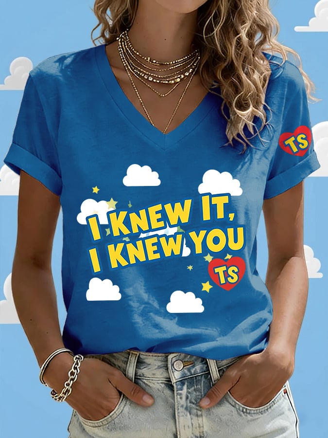 V-Neck Retro I Knew It Print T-Shirt
