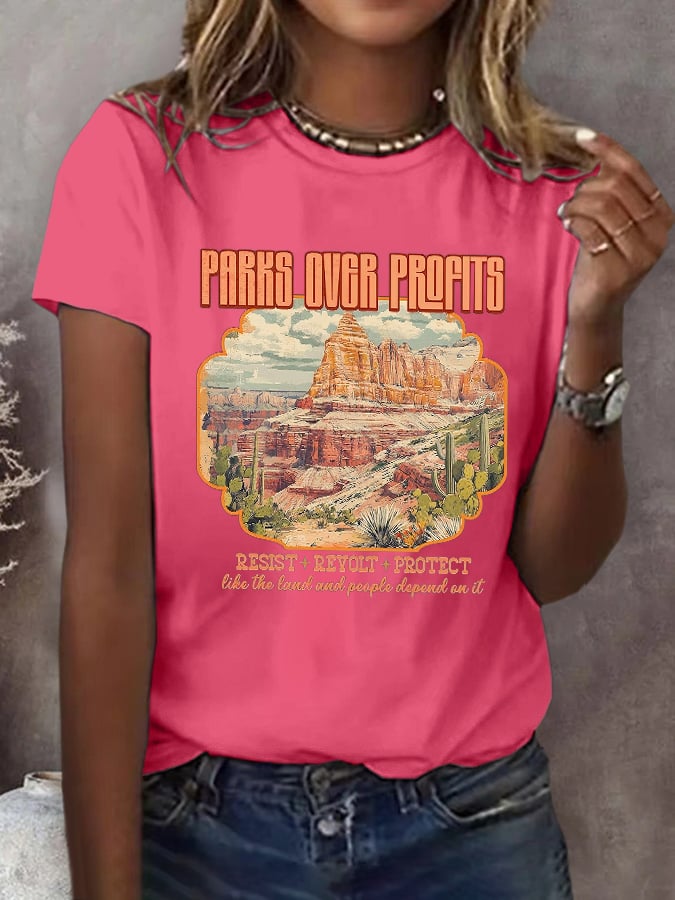 Women's Protect National Parks Printed Casual T-shirt
