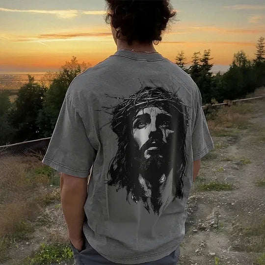 Jesus Christ Printed Men's Washed T-Shirt