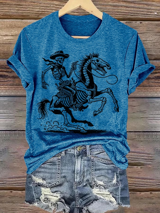 Women's Cowboy Skull FDT Print Casual T-shirt