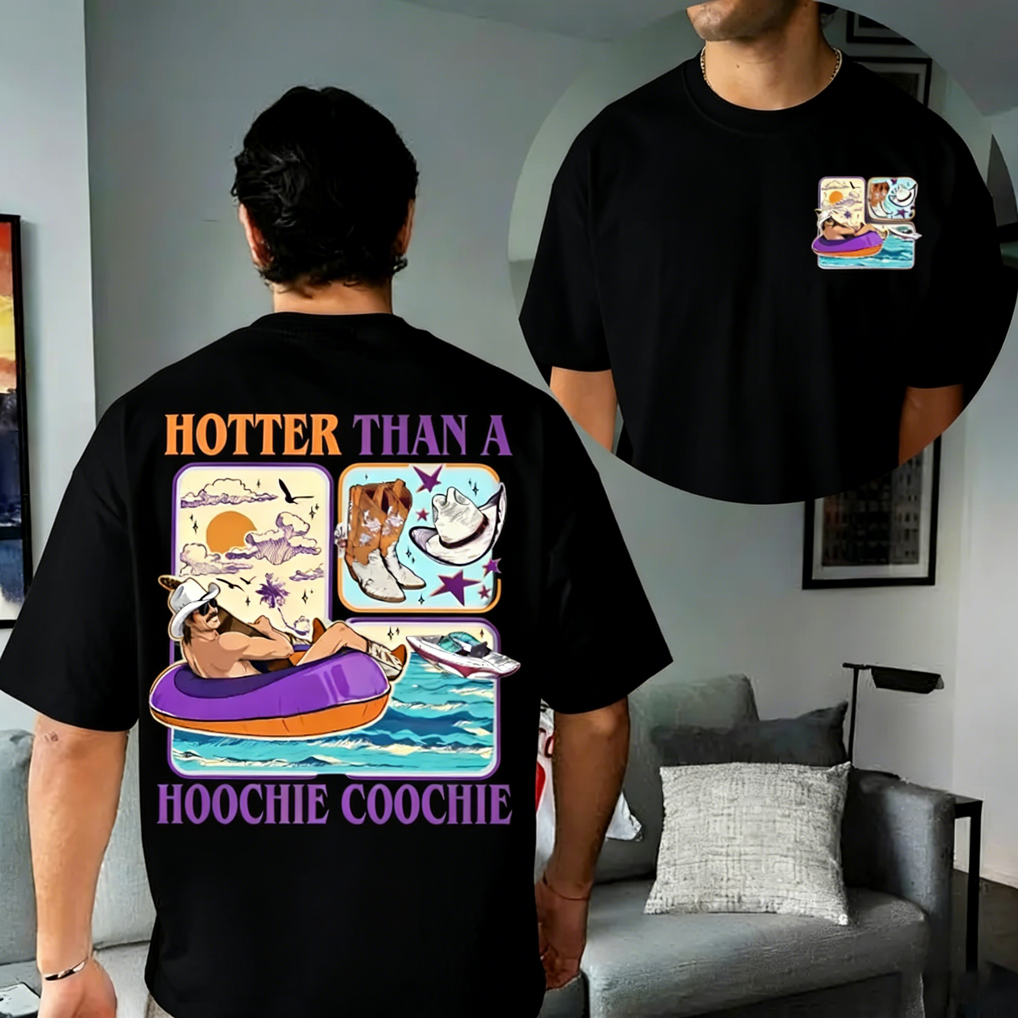 Men Hotter Than A Hoochie Coochie Vintage 2 Sides T-shirt