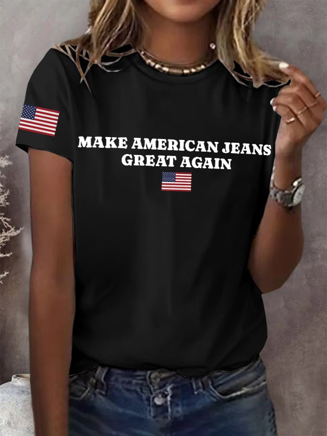 Retro Make American Jeans Great Again Print T-Shirt