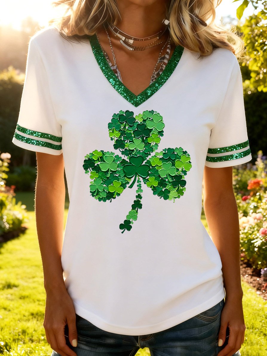 Women's Casual St. Patrick V-neck Short-sleeved T-shirt