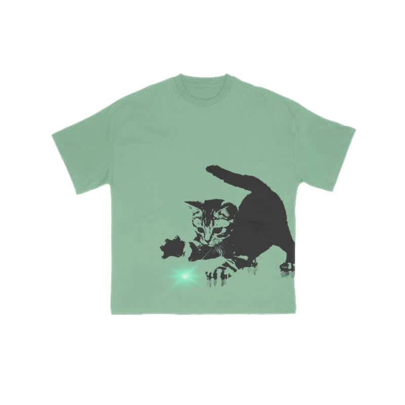 Unisex Playing Cat Art Print T-shirt