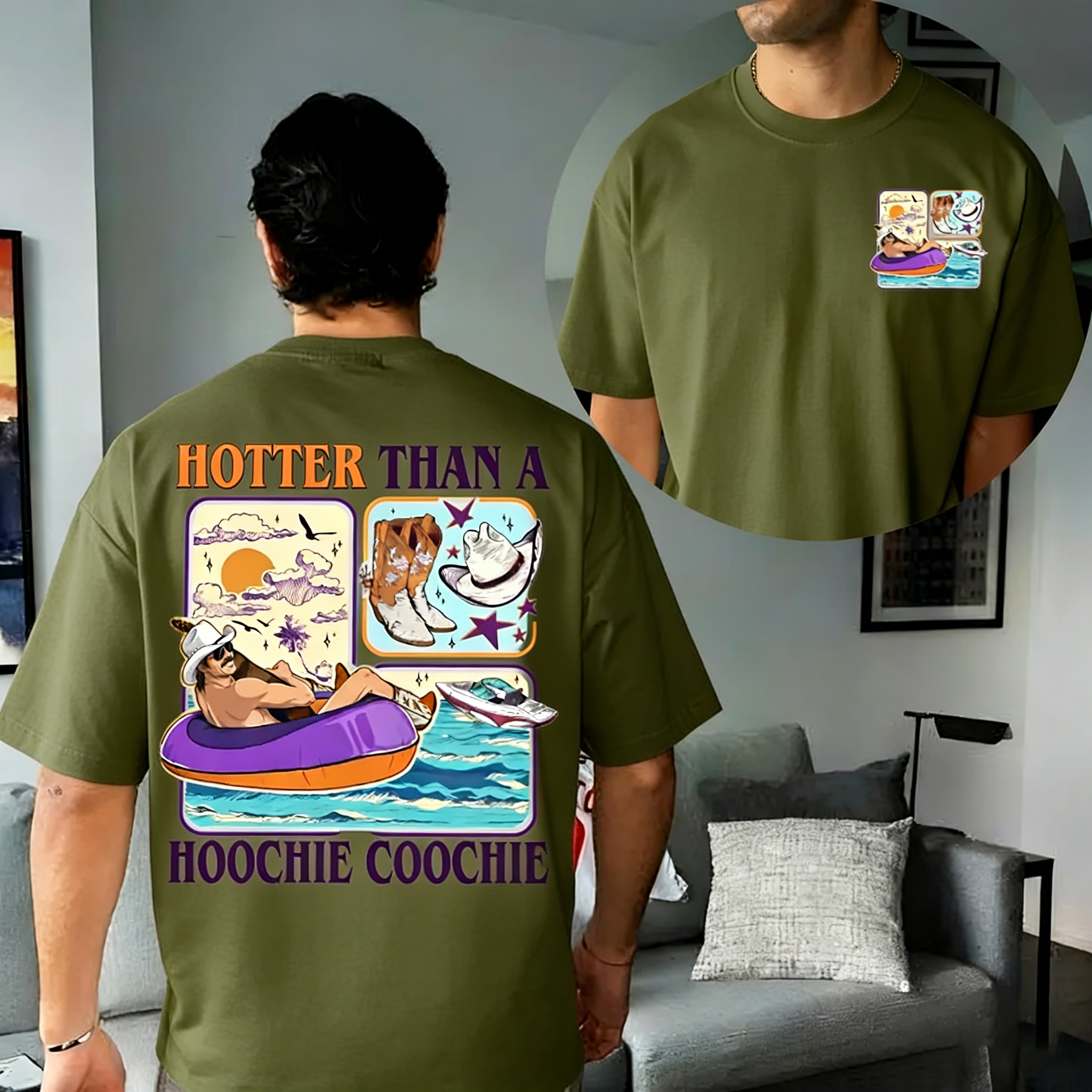 Men Hotter Than A Hoochie Coochie Vintage 2 Sides T-shirt