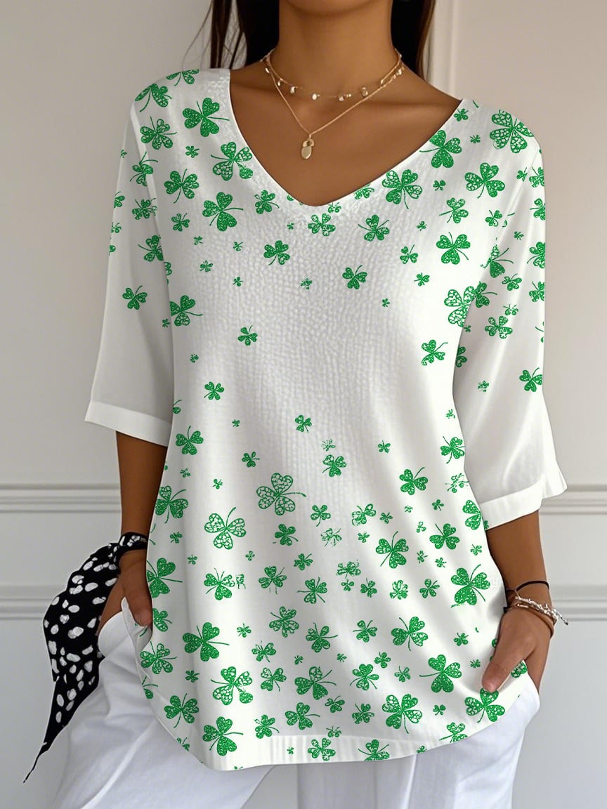 Women's St. Patrick's Day Printed Three-Quarter Sleeve Top