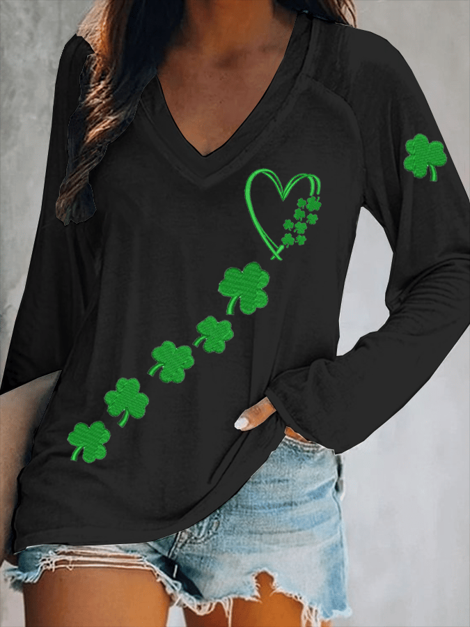 Women's St. Patrick's Day Printed V-Neck T-Shirt