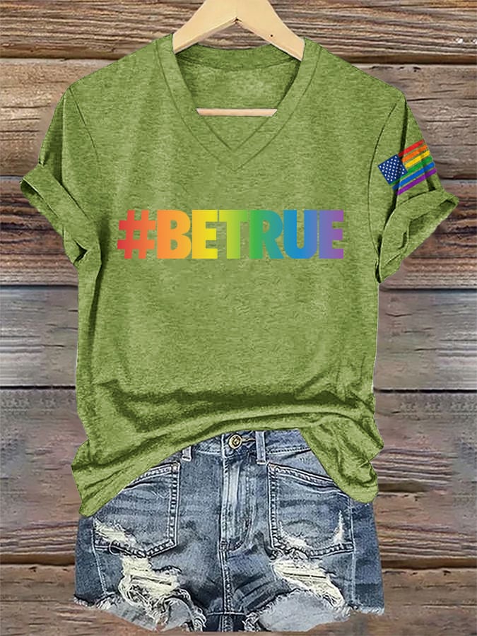 V-Neck Retro Pride Parade #Betrue Print T-Shirt