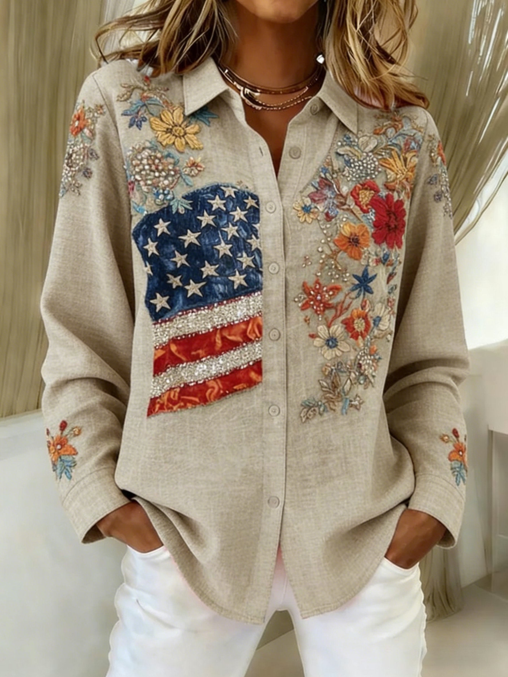 Women'S Casual American 250th Anniversary Commemorative Printed Shirt