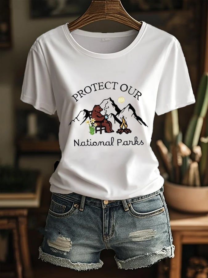 Women's Protect our National Parks Printed Round Neck T-Shirt