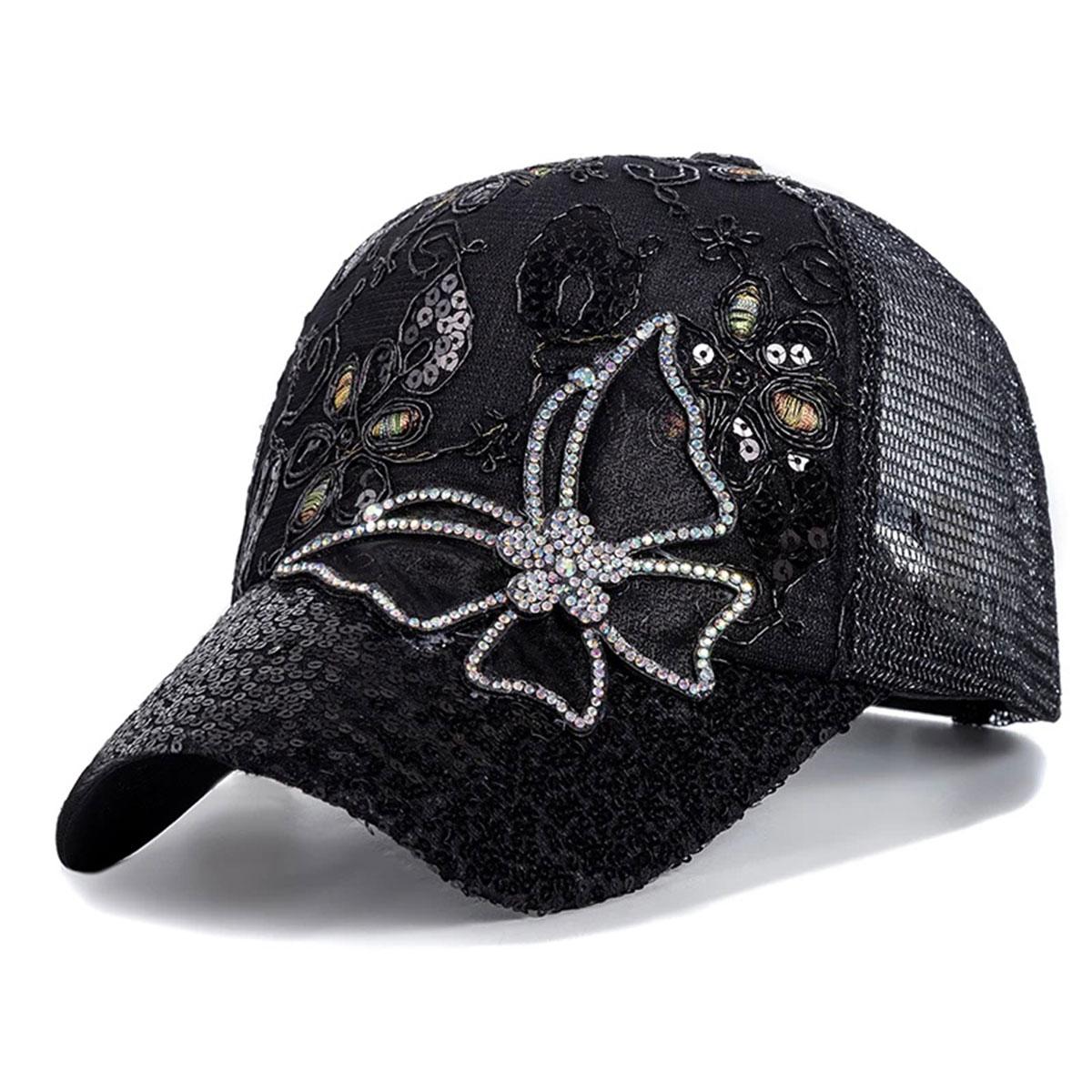 Women Butterfly Lace Glitter Baseball ,Cap Breathable Mesh Sun Hat