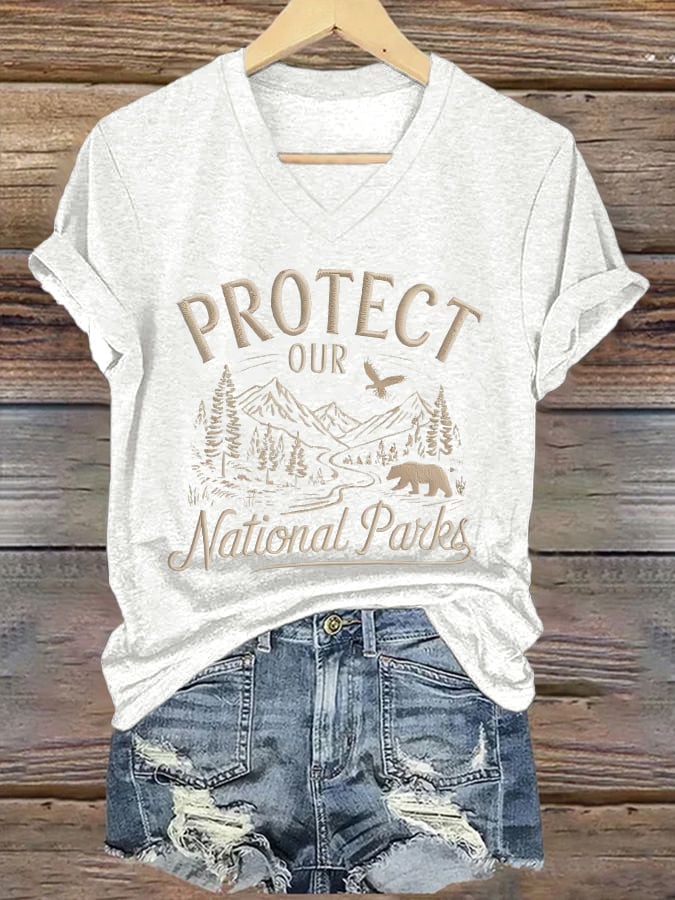 Women's Protect National Parks Print V-Neck T-Shirt