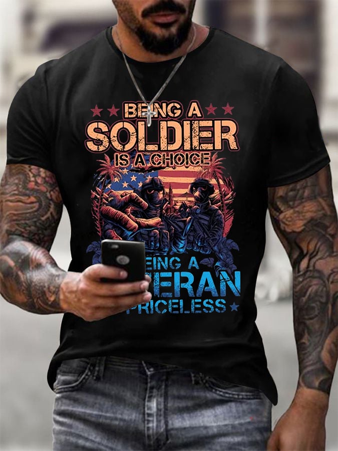 Being A Veteran Is Priceless Pattern  100&Cotton Print  T-Shirt