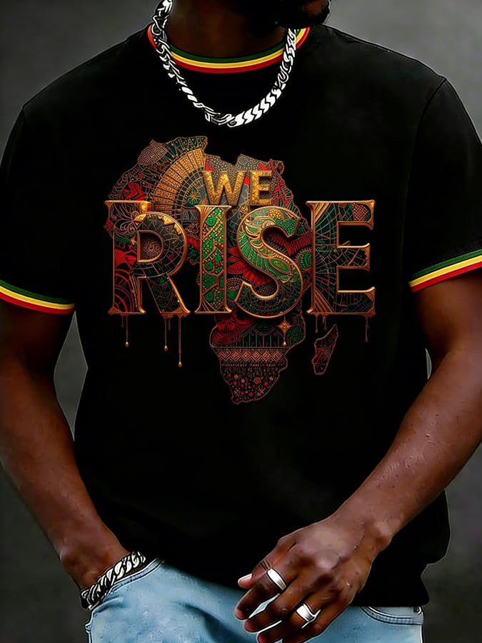 Men's Juneteenth We Rise Printed Casual T-shirt